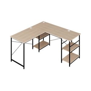 Costway L-shaped Computer Desk 2-person Convertible Corner Desk - Natural