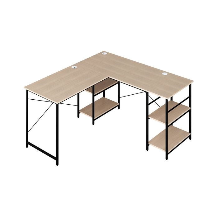 Costway L-shaped Computer Desk 2-person Convertible Corner Desk - Natural