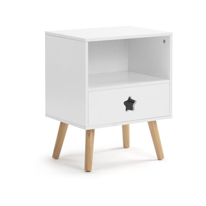 Stella Bedside Unit Side Table Nightstand 1 drawer shelf white