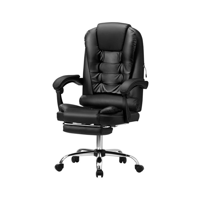 Oikiture Massage Office Chair PU with Footrest Black