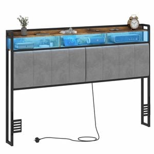 Ufurniture Headboard Upholstered Double Size with 2-Tier Storage Outlets, USB Ports and LED Light Adjustable Height