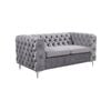 2 Seater Sofa Classic Button Tufted Lounge in Grey Velvet Fabric with Metal Legs