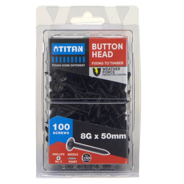 Titan 8G x 50mm Black Button Head Screws - 100 Pack