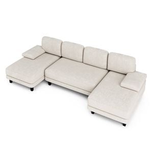 Ufurniture 280cm U-Shape 4 Seater Sectional Sofa Couch w/ 2 Chaises Chenille Upholstered Futon Couch Recliner Beige