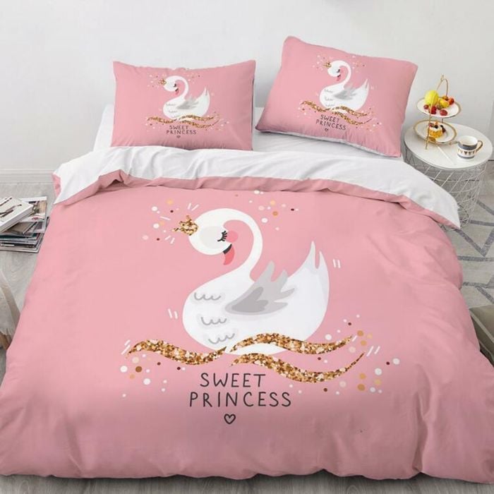 3D Swan Crown 204 Bed Pillowcases Quilt Queen Size