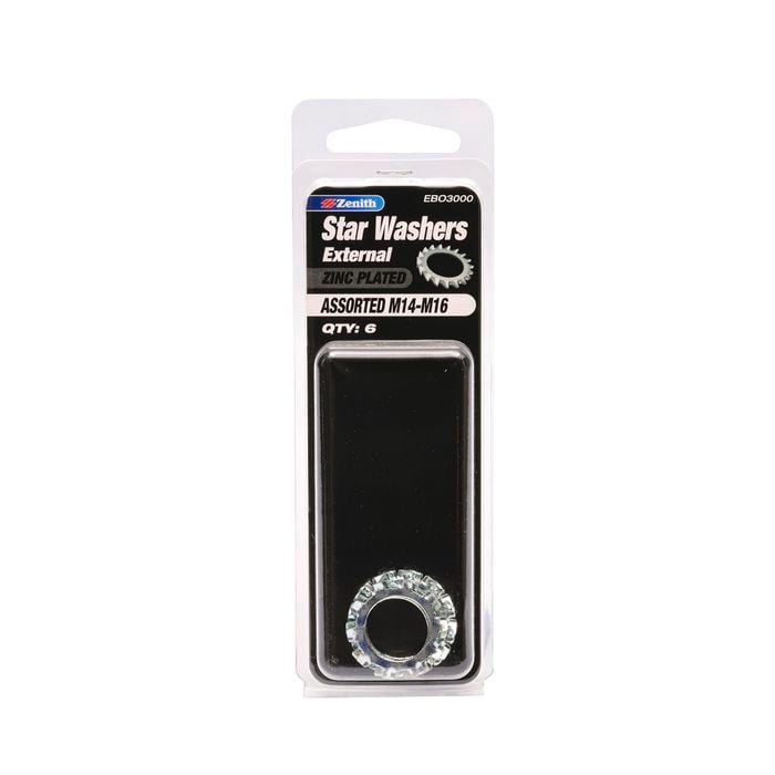 Zenith M14-M16 Assorted Zinc Plated External Star Washer - 6 Pack