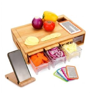 Carla Home Large Bamboo Cutting Board With 4 Containers And Mobile Holder