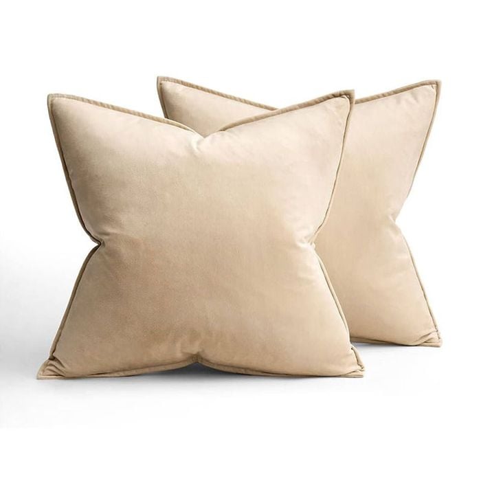 Catzon 2 Pcs Decorative Velvet Throw Pillow Covers Soild for Home Car 45X45cm-Beige