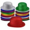 24x GLITTER BOWLER HAT Fancy Party Plastic Costume Cap Fun Dress Up Sparkle BULK - Assorted Colours
