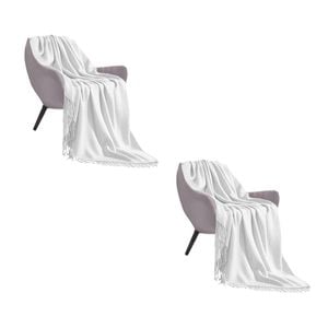 SOGA 2X White Acrylic Knitted Throw Blankets