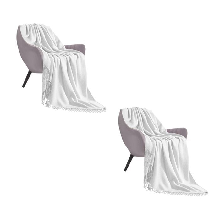 SOGA 2X White Acrylic Knitted Throw Blankets