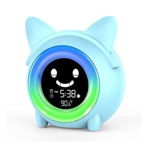 Catzon Cartoon Cat Alarm Clock For Kids With 5 Colors Light & Snooze Function-blue