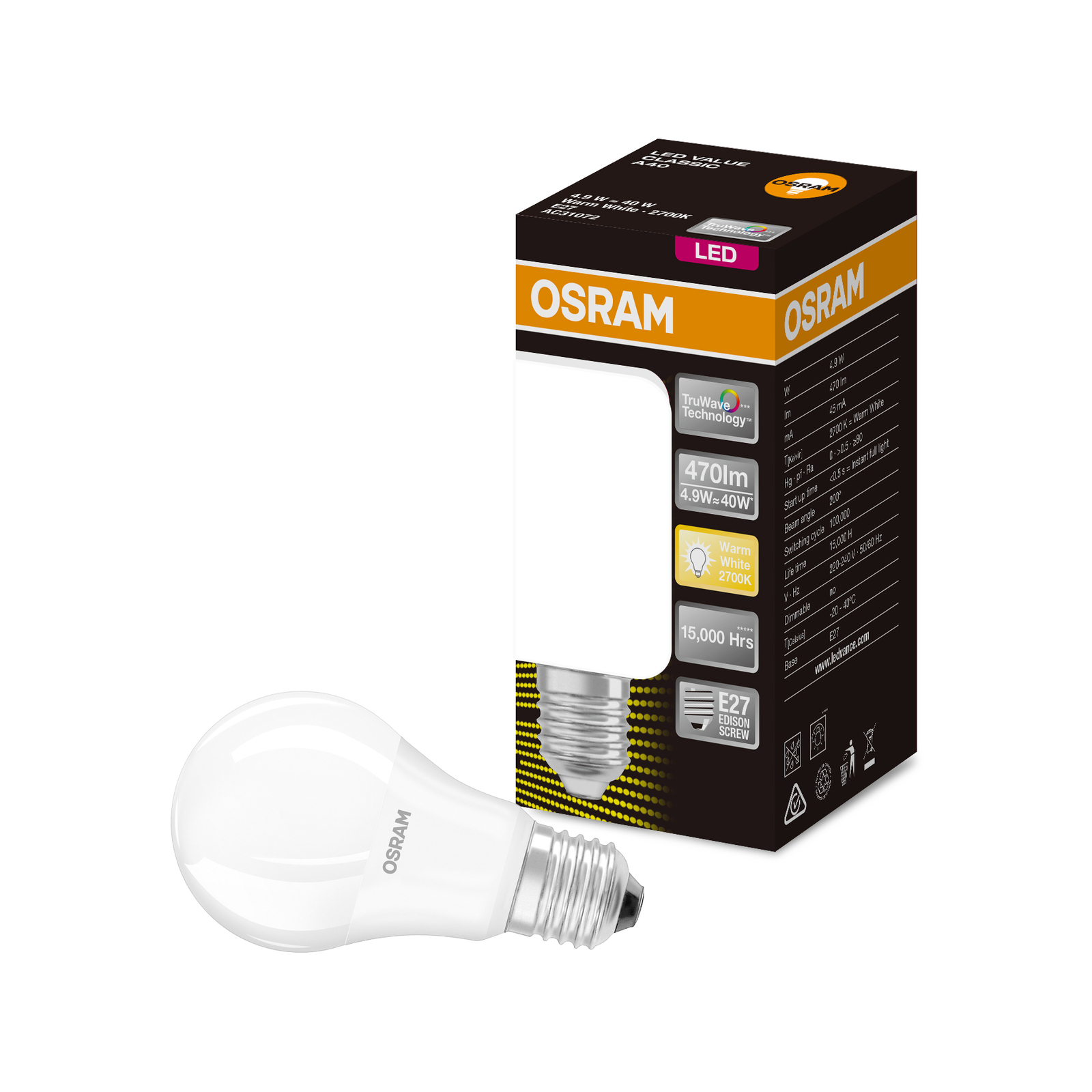 Osram 4.9W 470lm Warm White Frosted A Shape ES LED Light Globe Bunnings Australia
