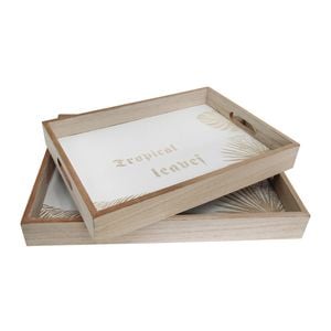 2pc LVD Decorative MDF/Glass 40/35cm Tray w/ Handles Rectangle - Palm