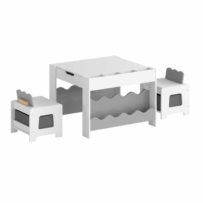 Costway Kid Activity Table Chairs Set Art Dining Double-sided Grey