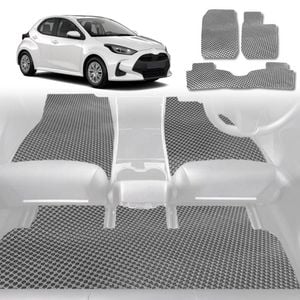 6D Diamond Car Floor Mats for Toyota Yaris 2011-2020-Full Set-Grey-Outback GT
