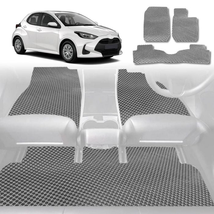 6D Diamond Car Floor Mats for Toyota Yaris 2011-2020-Full Set-Grey-Outback GT