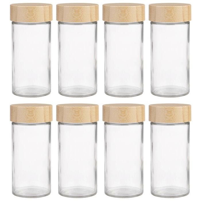 8PK Appetito 85ml Glass Spice Jar Round Container w/ Bamboo Lid