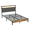 Ufurniture Bed Frame Double Size with LED Lights and Charging Station Upholstered Headboard Metal Platform Bed