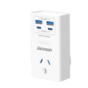 Jackson White PD20W 1 Outlet Adaptor with USB 2A/2C