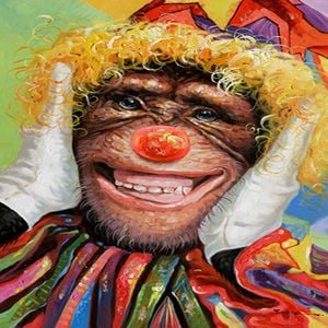 P&P Multicolour Clown Gorilla Canvas Print With Vibrant Quirky Art Home Décor