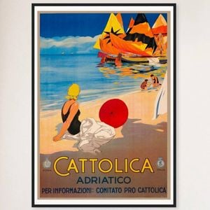 Galrie Captivating Italian Vintage Travel Poster-Cattolica Rimini, Italy Wall Art Décor, Black Frame, A0 84 x 119cm (33x 47inch)