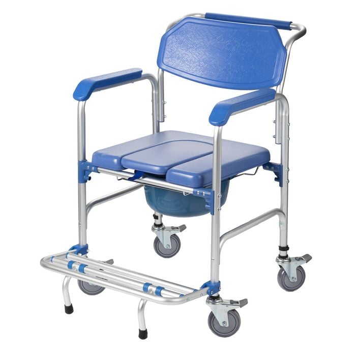 Livingstone Commode Chair With Wheels Aluminium Fixed Armrest 150kg Blue
