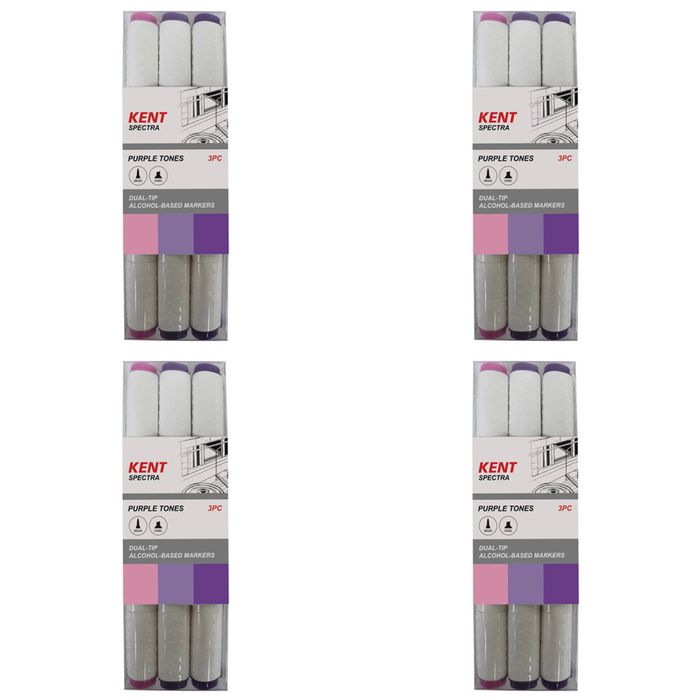 4x 3pc Kent Spectra Graphic Markers Brush Chisel Nib Drawing/design Purple Set