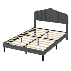 Levede Double Upholstered Bed Frame with Curved Headboard   - Dark Grey