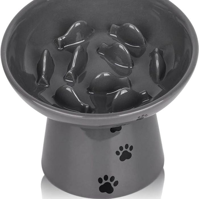 Cat Slow Feeder 15.24CM, Cat Food Bowl Elevated Dog Slow Feeder Bowl Ceramic Cat Bowl Anti Vomiting for Dry and Wet Food, Gray