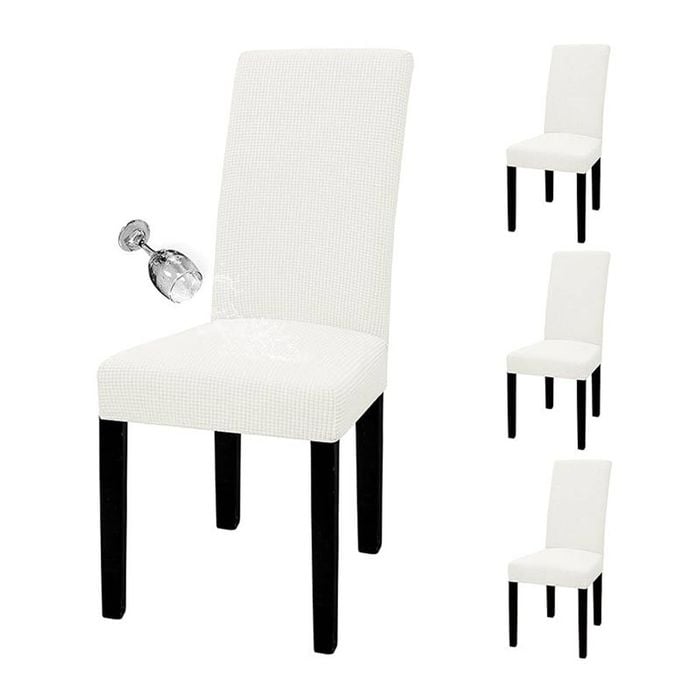 Catzon 4 Pcs Dining Chair Covers Waterproof Stretch-Ivory White