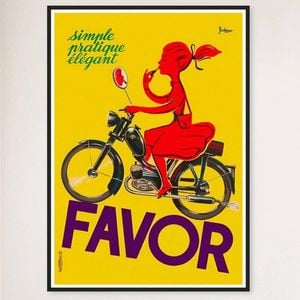 Galrie Charming Favor Lipstick Girl on Bicycle Vintage Poster for Home Décor Art Work, Black Frame, 50 x 70cm (20 x 28inch)
