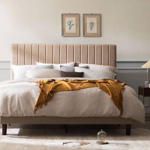 Zinus Double Debi Bed Frame Premium Upholstered Fabric Base - Beige