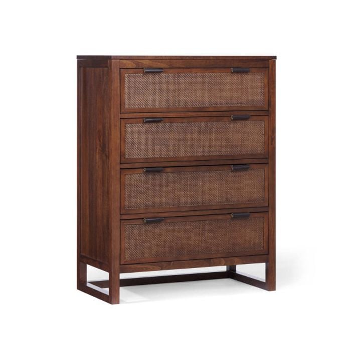 Teamson Home Hatteras Dresser with 4 Rattan Inlay Drawers, Walnut