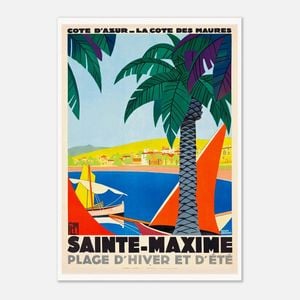 Galrie Sainte Maxime Vintage Travel Poster - Captivating French Riviera Decor, Poster Only, 50 x 70cm (20 x 28inch)