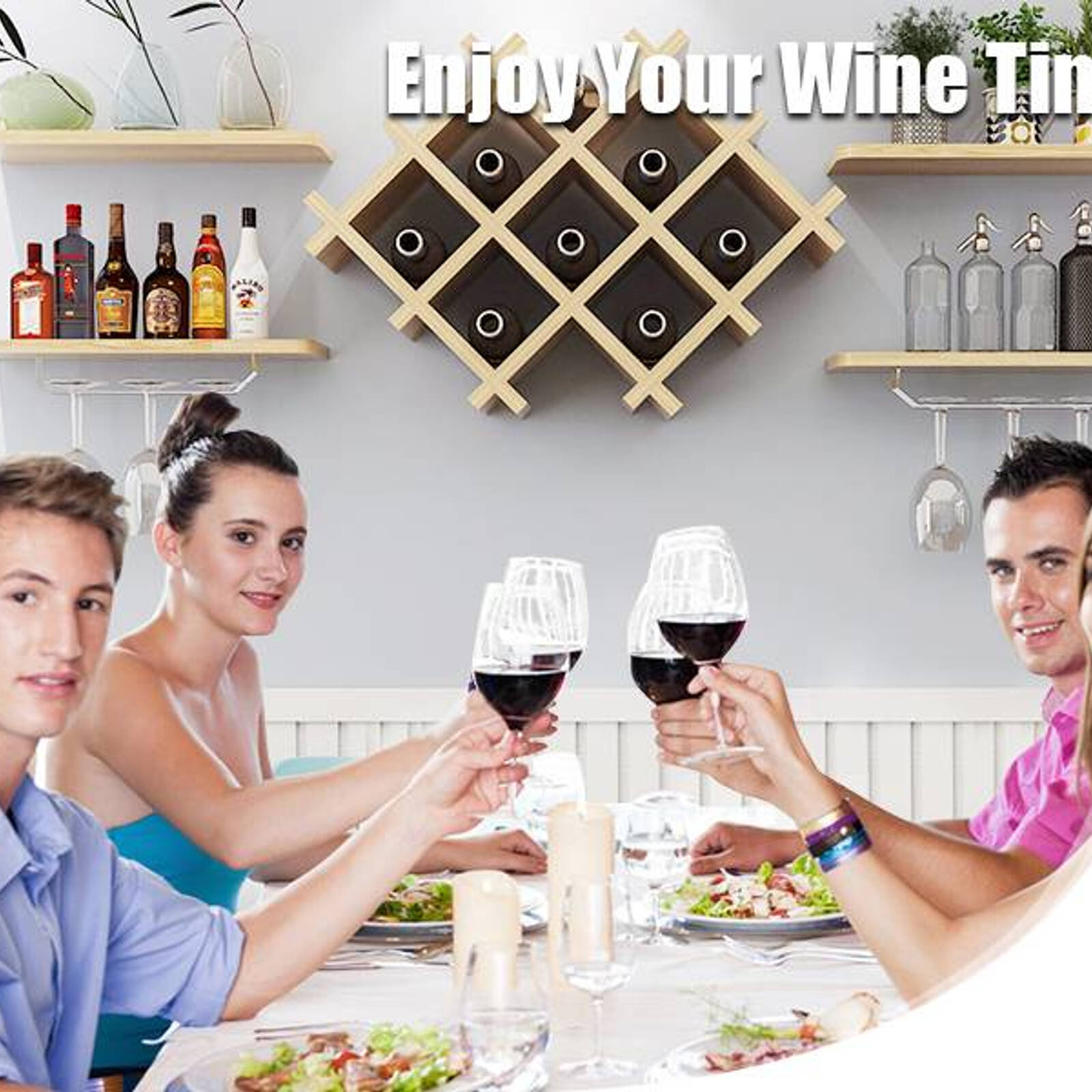 Costway Wall Mounted 7 Bottle Wine Rack w 2 Wine Glass Rack Shelf Bistro Bar Bunnings Australia