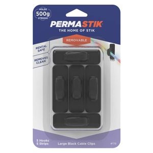 Permastik Large Black Cable Clips - 5 Pack