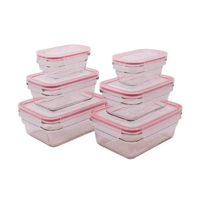 6 Piece Rectangular Ovensafe Food Container Set 60x40x17cm Glasslock