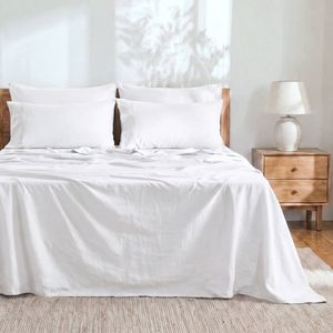 Dreamaker Linen Cotton Sheet Set White - Queen Bed