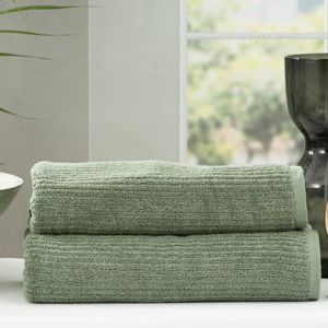 2pc Renee Taylor Cobblestone Bath Sheet/Towel 160cm Cotton Ribbed 650 GSM Sage