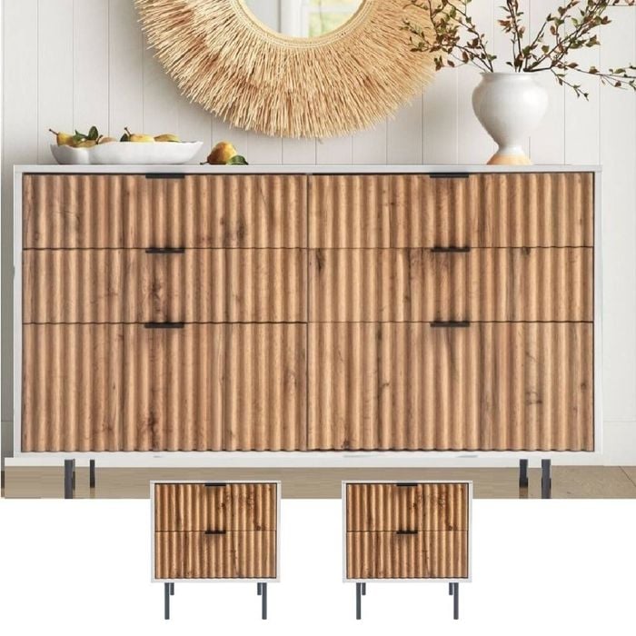 Cosmoliving Chelsea Chest of 6 Drawers, 2 Bedside Tables Bundle