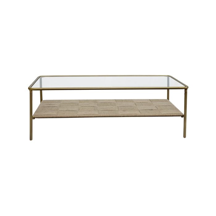 Roomlane Evon Coffee Table-Jute with Glass Top