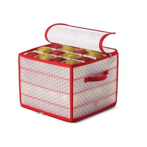 Catzon 34X34X34cm Christmas Ornament Storage Box With Inner Tray Dividers For Holiday Ornaments-Red