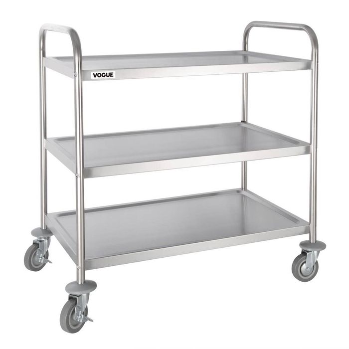 Vogue Stainless Steel 3 Tier Clearing Trolley Large - Catering Trolleys (F995)