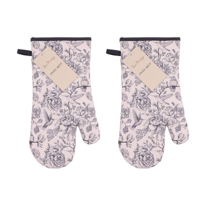 2PK Bas Phillips Printed Linen Looks Oven Mitt Kitchen Accessory Blue Birds