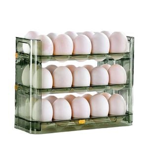 Catzon 3-Tiers Egg Holder For Fridge with Movable Time Marker Holds 30 Eggs-Green
