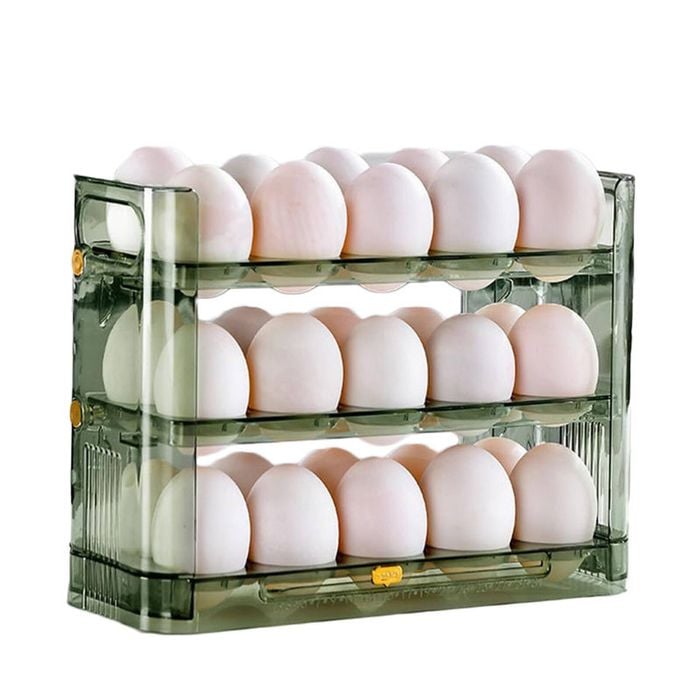 Catzon 3-Tiers Egg Holder For Fridge with Movable Time Marker Holds 30 Eggs-Green