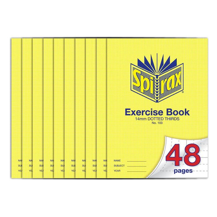 10x Spirax 70gsm 48 Pages A4 14mm Dotted Third No.103 Exercise Book/notebook