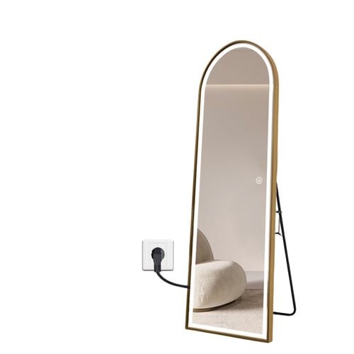 Best World 180cm x 80 cm Full Length Arched LED Mirror Freestanding Wall Mounted Gold Frame