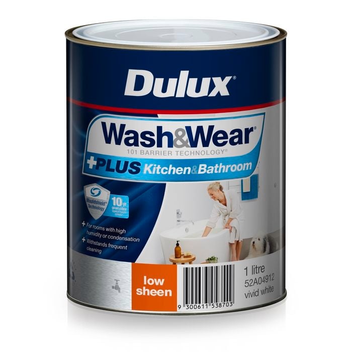 Dulux 1L Interior Paint Wash&Wear +PLUS Kitchen & Bathroom Low Sheen Vivid White